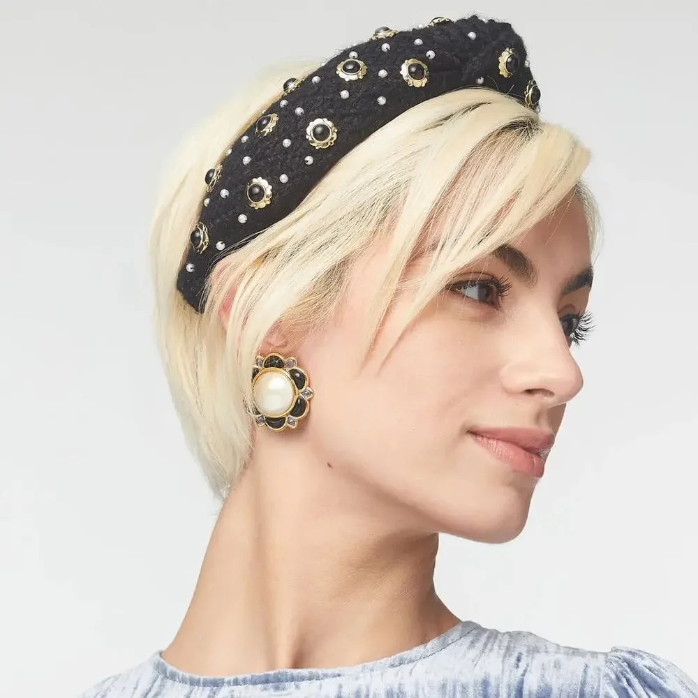 Lele Sadoughi Midnight Pearl Eva Button Clip-On Earrings NWT
